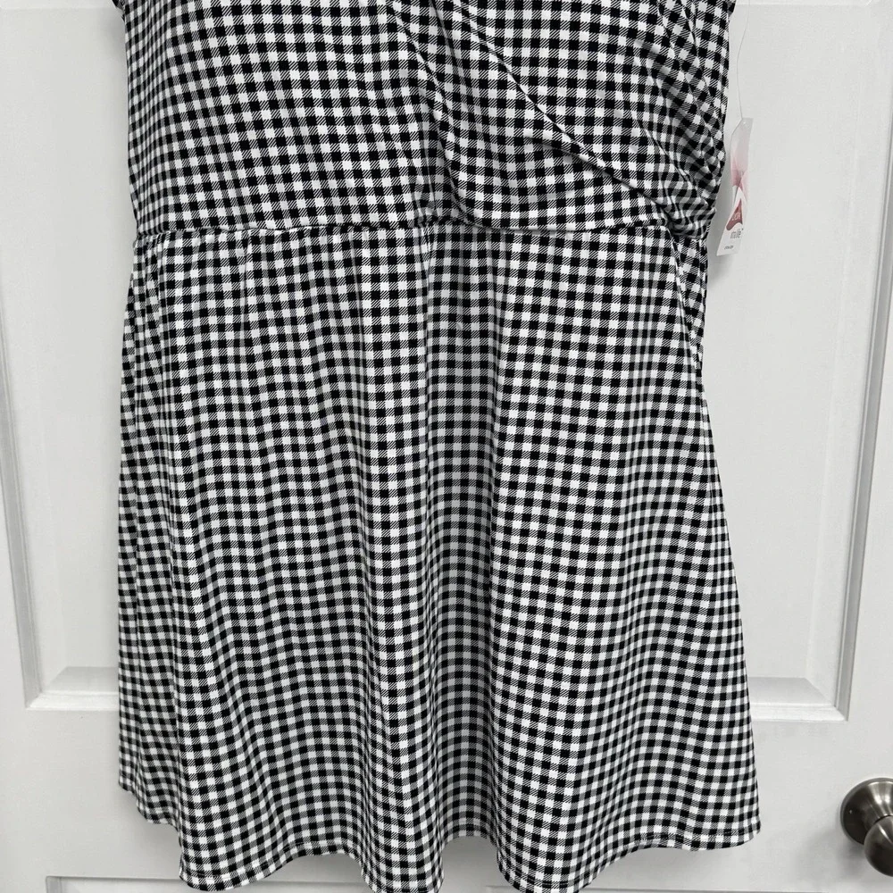 NWT Lands End Swimsuit Dress Surplice Wrap 26W Gingham Tummy Control Swimdress